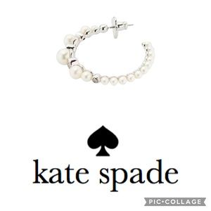 Kate Spade ♠️ Faux Pearl & Cubic Zirconia hoop earrings  New Without Tags Silver